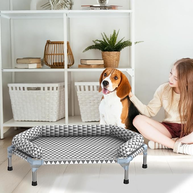 Kuntrust Orthopedic Dog Bed for Medium Dogs，U-Shaped Bolster ，Up to 100 lbs | 6-Sided Design，Elevated Dog bed，Breathable Fabric, Dual-Layer Cotton, Stainless Steel Frame, Anti-Slip Feet