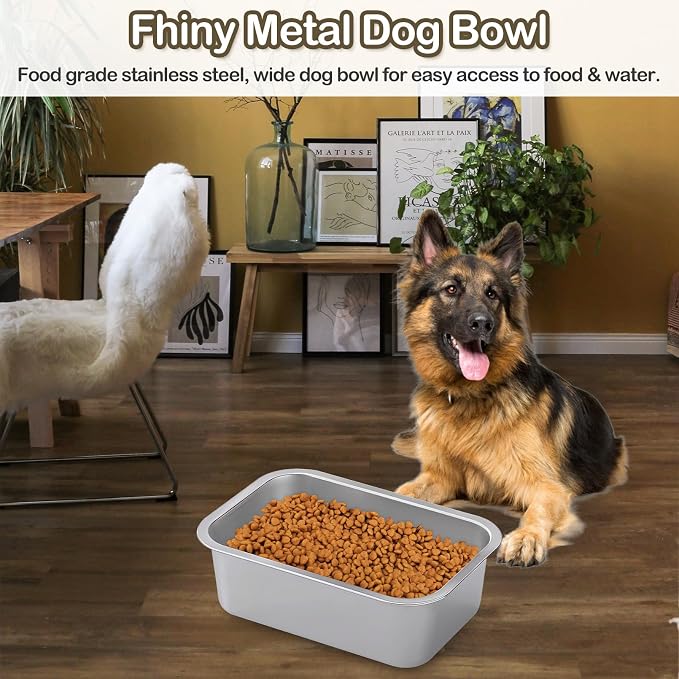 Fhiny 2 PCS Stainless Steel Dog Bowl, 1.2 Gallon Capacity Metal Dog Food & Water Bowls for Medium, Large, X-Large Dogs Indoor & Outdoor Universal Dog Bowl Dishwasher Safe