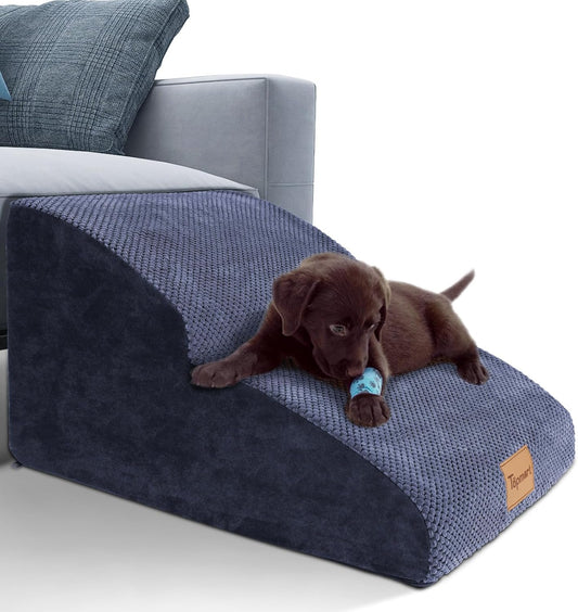 Topmart High Density Extended Foam Dog Ramp&Steps 2 Tiers,11.8" High,Non-Slip Dog Stairs,Soft Foam Pet Ladder with Waterproof Cover,Best for Injured,Older Cats,Pets with Joint Pain