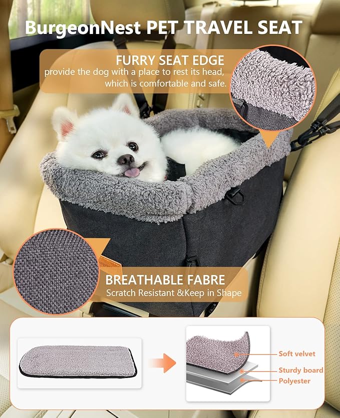 BurgeonNest Center Console Dog Car Seat for Small Dogs up to 11 lbs (Large)