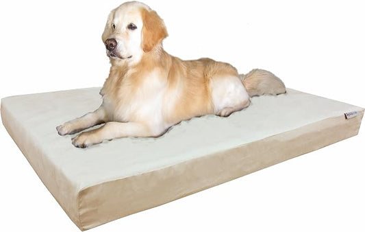 Dogbed4less Premium Orthopedic Memory Foam Dog Bed for Large Dogs, Waterproof Case and Extra Pet Bed Cover, XXL 55"X37"X4", Khaki