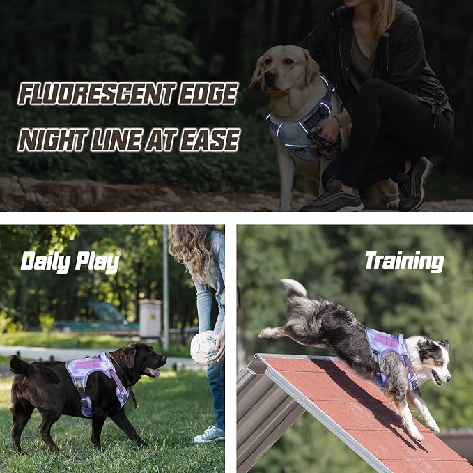 AUROTH Tactical Dog Harness for Large Dogs No Pull Adjustable Pet Harness Reflective K9 Working Training Easy Control Pet Vest Military Service Dog Harnesses Very Peri XL