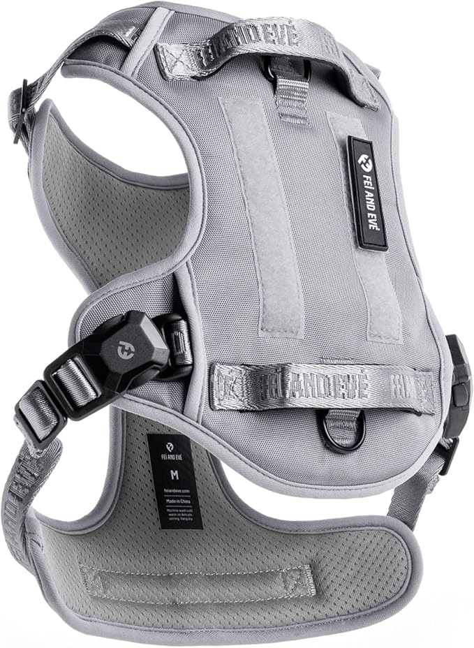 Fei & Eve Classic Dog Harness, MagEase Magnetic Buckle | 3-Point No-Pull Control, Dual Handle Support, 900D Nylon, Tactical Patch Panel, Heavy Duty, X-Large, Gray