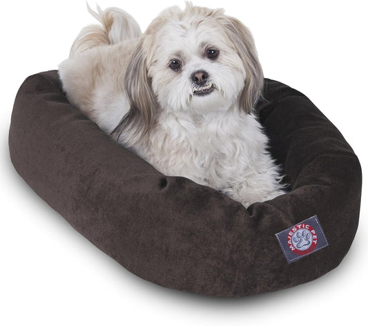 Majestic Pet 24 Inch Micro Velvet Calming Dog Bed Washable 24x19x7 (inch) – Cozy Soft Round Donut Dog Bed with Spine for Head Support - Pet Bed Small - Storm (2025)