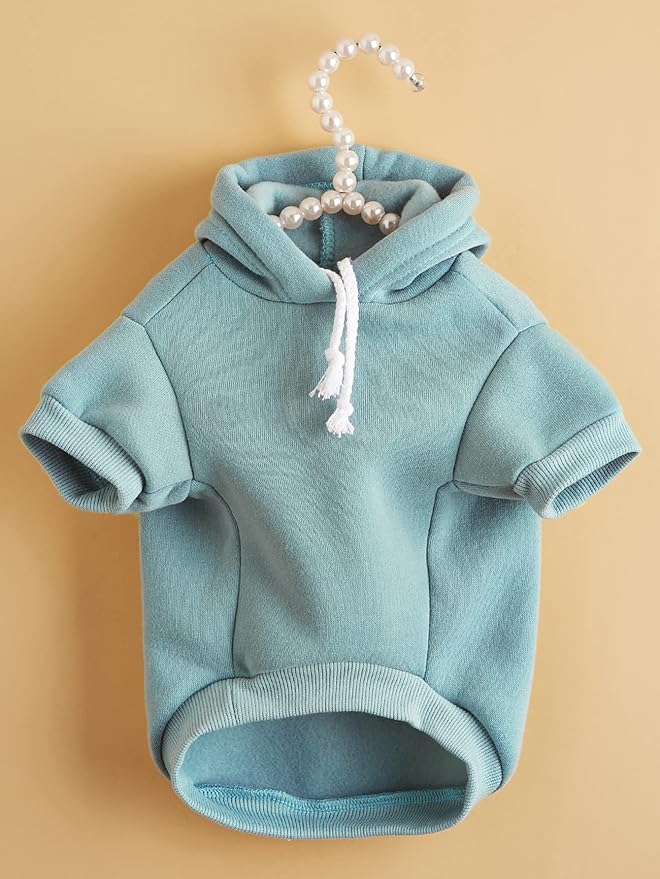 QWINEE Basic Dog Hoodie Sweatshirt Puppy Sweater Warm Cat Costumes Pet Clothes for Chihuahua Puppy Kitten Small Medium Dogs Cadet Blue XX-Large