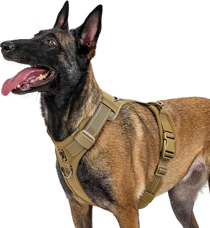 OneTigris Soft Padding No Pull Dog Vest Harness for Medium and Large Dogs | High-tensile Nylon, Adjustable, Reflective, 1 Handle, 3 D-rings, Lightweight, Tough, Easy on/off Tactical Dog Harness