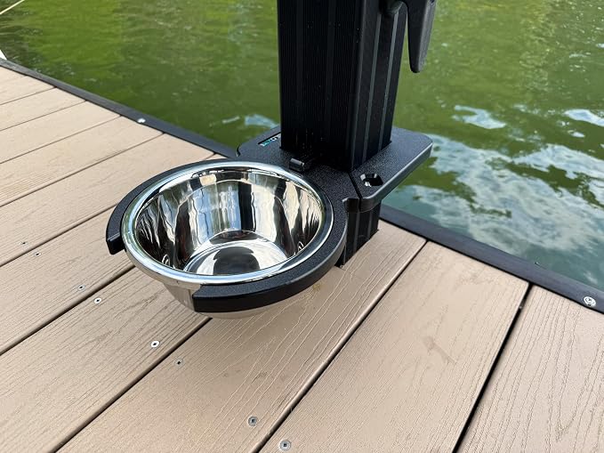Dock Mounted Dog Bowl & Holder – UV & Rust-Resistant, Marine-Grade, Easy No-Drill Installation, Made in The USA- Fits a 2.5" Square Post
