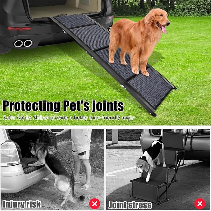 GaliGali Dog Ramp for Car Portable Folding Pet Stair 62" Long & 17.3" Wide | Ramp with Non-Slip Carpet, Wider Dog Stair Allow Medium to Large Dogs Up to 250 lbs to Enter Car, SUV and Truck