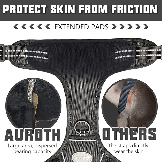 Auroth Tactical Dog Harness for Large Dogs No Pull Adjustable Pet Harness Reflective K9 Working Training Easy Control Pet Vest Military Service Dog Harnesses Black XL