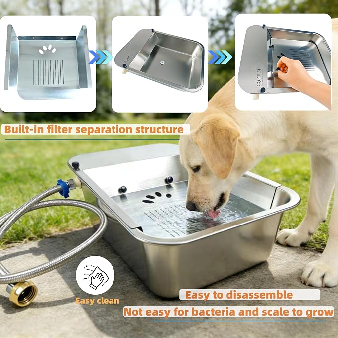 Automatic Water Dispenser for Dogs Slow-Drink,Splash-Proof Design | 3 Gallon Stainless Steel Outdoor Drinking Bowl Self-Filling Water Bowl for Large Dogs,Suitable for Cats,Dog(11L-A)