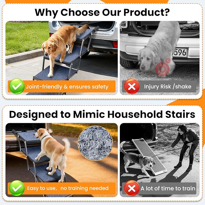 Dog Stairs for Car, 60''x 20'' Extra Wide Stairs for Large Dogs to 250 LBS, Portable Steps with Removable Non-Slip Surface, 4 Steps Foldable Dog Ramp for Car, SUV, High Bed/Couch