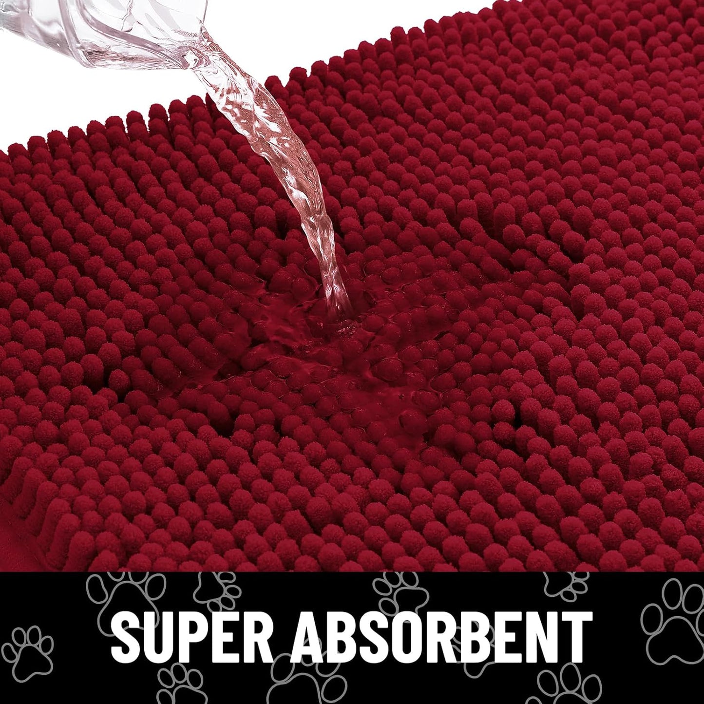 Smiry Dog Door Mat for Muddy Paws, Absorbent Dirt Trapper Non Slip Quick Dry Washable Chenille Mat for Mud Dogs, Entry Rug for Indoor and Outdoor (48x30 Inches, Red)