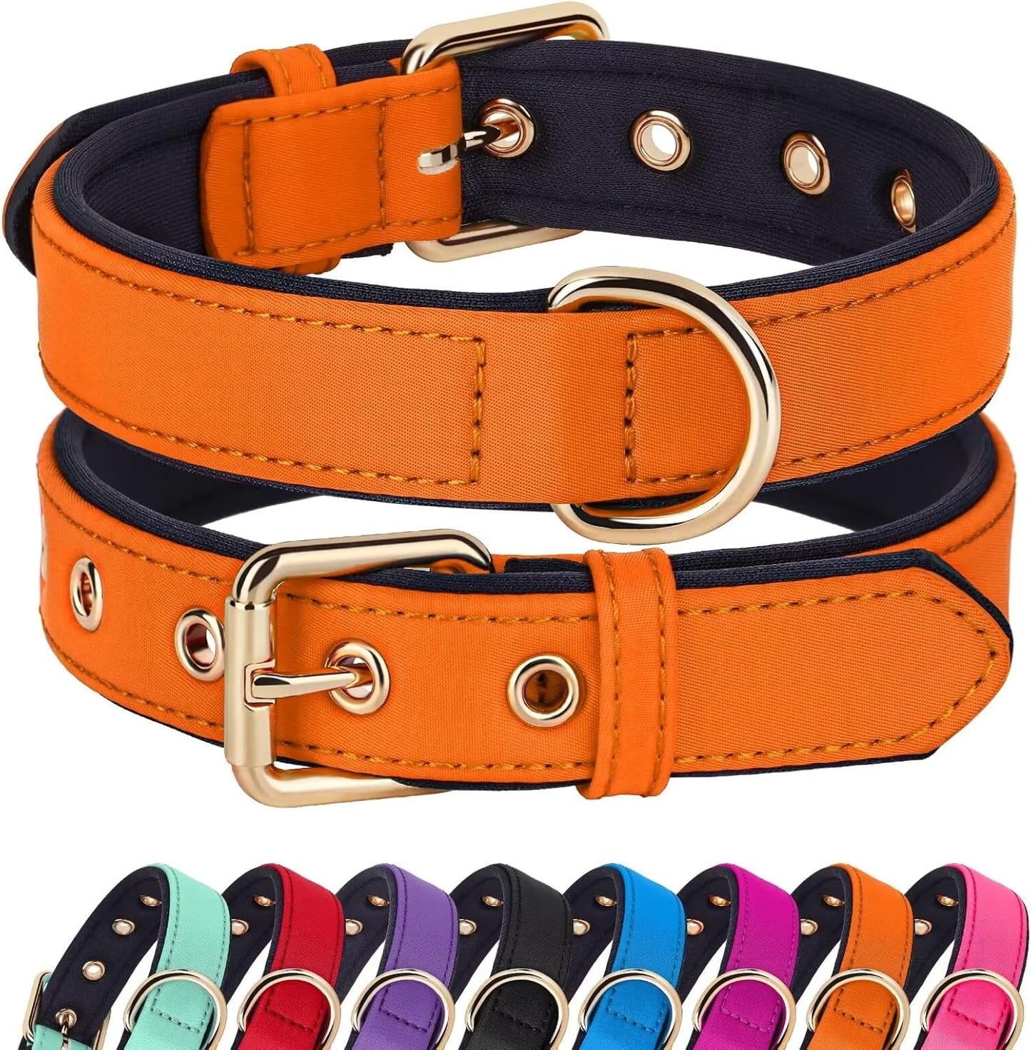 Didog Soft Padded Dog Collars for Small Dogs, Lightweight and Breathable Dog Collar with Metal Buckle, Orange, M
