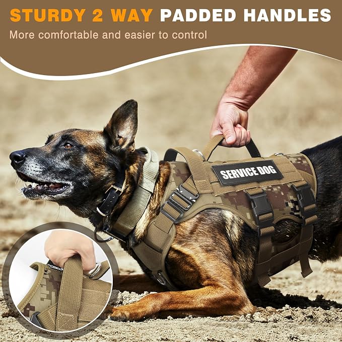 Service Dog Vest Harness for Medium Dog, Tactical Working MOLLE Vest with 10 Pet Patches, No Pull Heavy Duty Harness for Training Walking