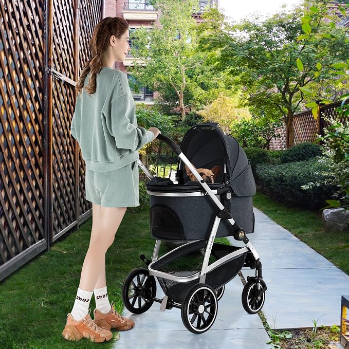 Kenyone Pet Stroller 3 in 1 Dog Stroller for Medium Small Size Dogs, Large Cat Stroller with Detachable Carrier for Puppies, Doggies, Kitties, Bunnies (C510 Navy)