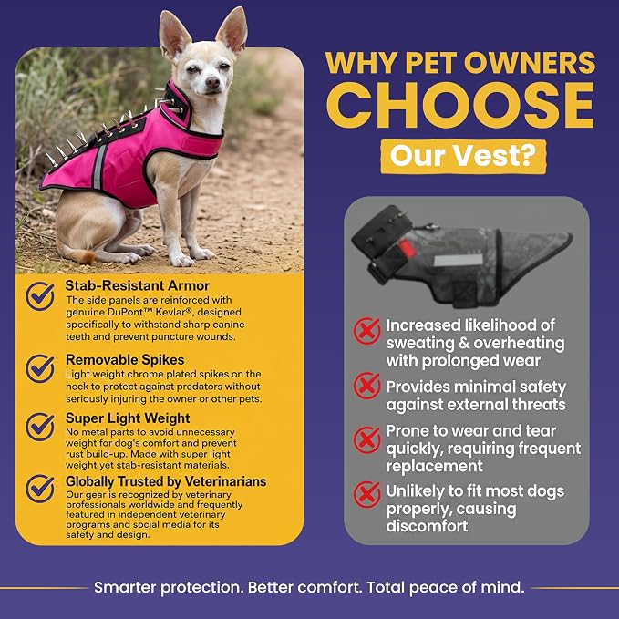 CoyoteVest SpikeVest Dog Harness, Made in the USA, M-Yellow | Stab-Resistant Protective Vest | Coyote Vest for Dogs | Defends Against Coyotes, Dogs, Birds of Prey | Reflective Safety