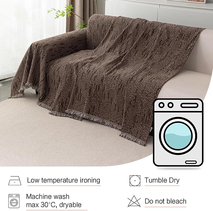 MYSKY HOME Boho Couch Cover Deep Chocolate Sofa Covers Washable, Farmhouse Sofa Slipcover Simple Couch Protector for Dogs Chenille Sectional Couch Covers L Shaped Couch Cushion Covers, 91"x 134"