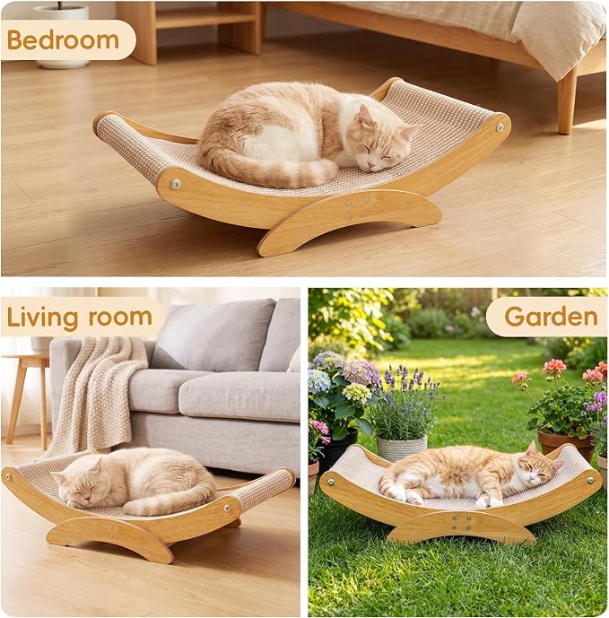 Cat Scratcher Bed for Indoor Cats, 23.6" Large Sisal Cat Scratching Board | Modern Cats Lounger/Hammock, Wood Frame Scratch Pad,Natural Sisal Scratch Post, Easy Assembly, Protect Furniture