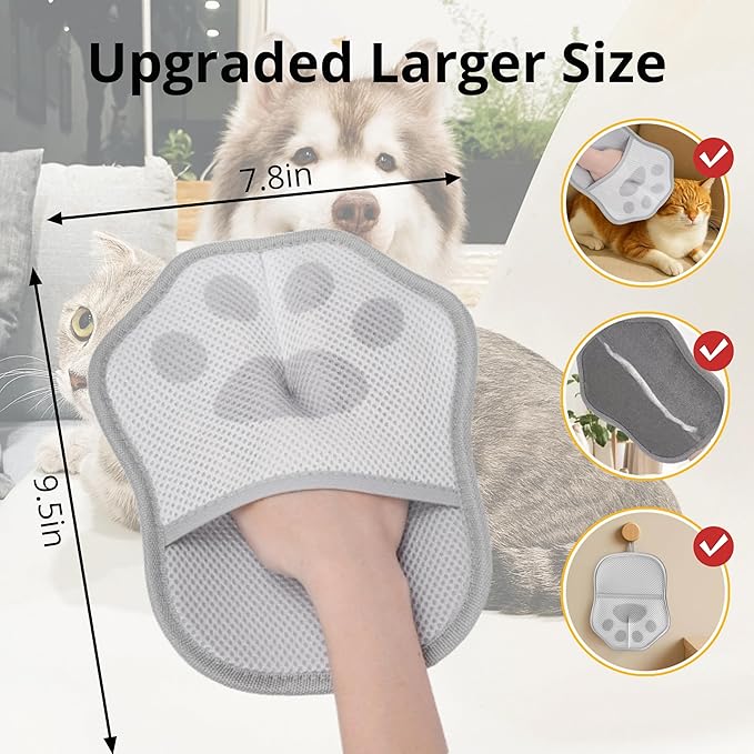 Xontri 2025 Upgrade Electrostatic Pet Hair Removal Glove, A Reusable Pet Hair Remover Tool for Cats & Dogs, Clothing, Couches, Carpets, and Car Seats(Gray Glove, Cat Keychain)