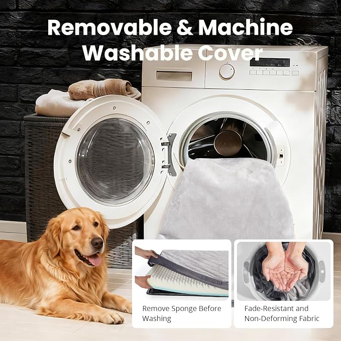 OhGeni Orthopedic Waterproof Dog Bed for Extra Large Dogs, Machine-Washable Removable Cover in Easy-Clean Fabric, Reversible Memory Foam & Easy-Carry Handle, Suitable for Crate, 47 inch (Gray)