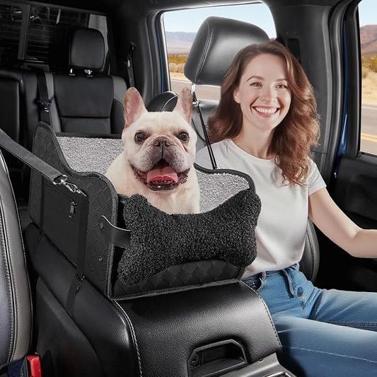 TKYZ Center Console Dog Car Seat for Small Dogs,Fit for Full Size Truck | Soft Pillow,Double Fixation,PU Leather Easy To Clean,Pet Booster with Safety Belt,Puppy Car Seat for Small Dogs 0-30 lbs