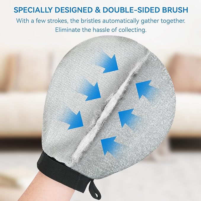 Pet Hair Removal Glove for Dogs & Cats, 2-in-1 Dual-Sided Electrostatic Pet Hair Remover with Silicone Grooming Brush, Reusable for Furniture, Clothes, Couch, Carpet & Car Seat