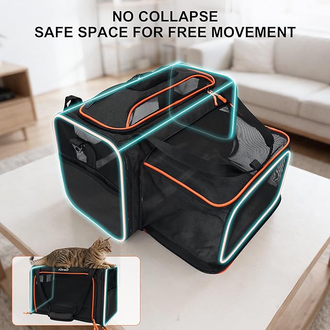 Cat Carrier Soft Expandable Pet Carrier Top & Sides Expandable Airline Approved 360° Ventilation Soft-Sided Cat Carriers Pet Travel Bag with Breathable Mesh Built-in Safety Leash & Reversible Cushion