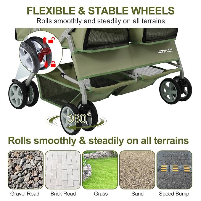 Double Pet Stroller for 2 Small Dogs & Cats, Side-by-Side Twin Travel Carriage with Safety Leashes, Mesh Windows & Double Storage Baskets, Lightweight & Foldable, 44lbs Capacity, Green