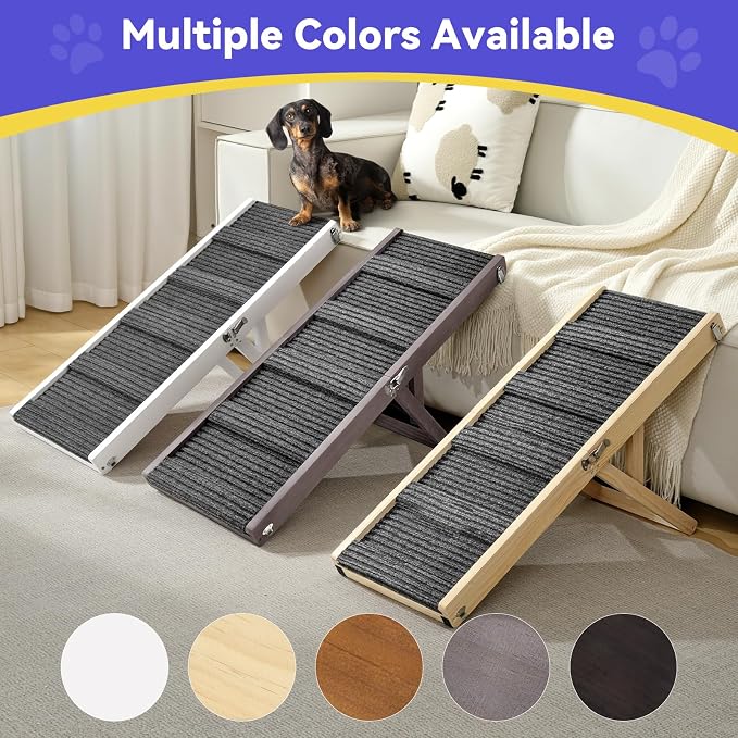 Pawaboo 2026 Upgraded Dog Ramp for Couch, Foldable Small Dog Ramp for Sofa, 5 Adjustable Height from 9.8" to 20.5", Portable Stable Pet Step with Non-Slip Pad, Pet Ramps Use for Stairs,Grey Purple