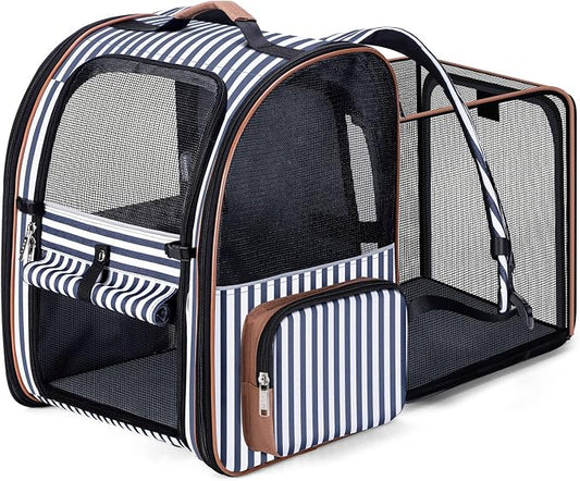 Extra Large Cat Backpack Carrier Expandable Pet Carrier Backpack for Small Dogs Medium Cats Fit Up to 18 Lbs, Dog Backpack Carrier, Foldable Puppy Backpack Carrier for Travel, Hiking,Striped