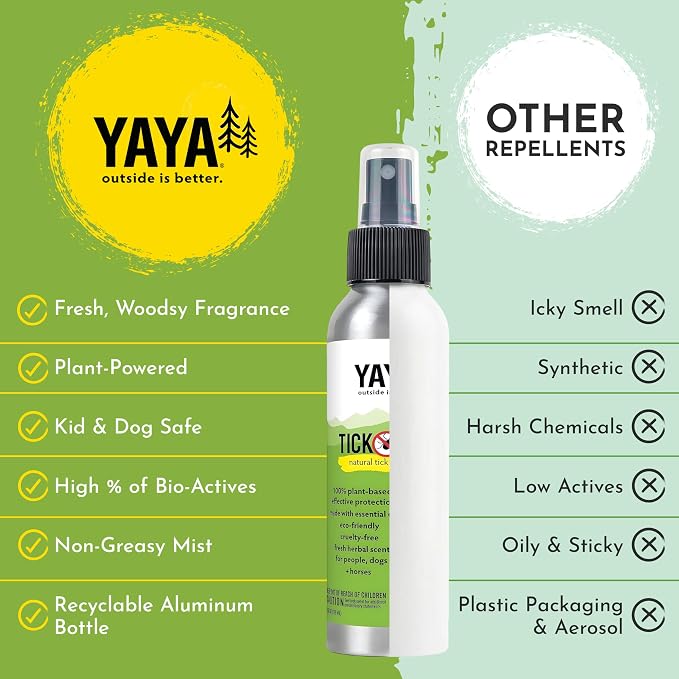 Yaya Organics Tick Ban DEET-Free Mist Spray - Made in USA - All Natural Extra Strength Tick Repellent Spray Made with Essential Oils - Safe for Kids & Dogs (4 Ounce, 2 Pack)