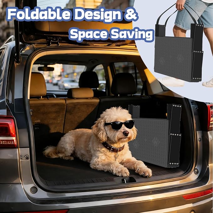 Dog Steps for Car, SUV with Upgraded Non-Slip Surface, 4 Steps | Easy Assembly, Foldable, Portable, Multi-functional Use(Car, Truck, SUV, Indoor Use)