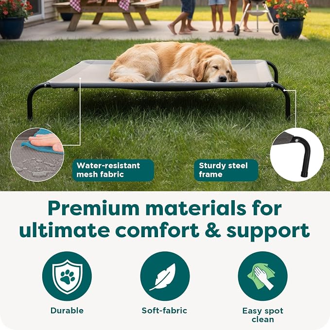 FurHaven Elevated Dog Bed, Cooling Raised Pet Cot with Breathable Mesh, Durable Steel Frame, Indoor/Outdoor Use, Easy Assembly, Jumbo XL, Nylon Mesh with Steel Frame, Capri Blue