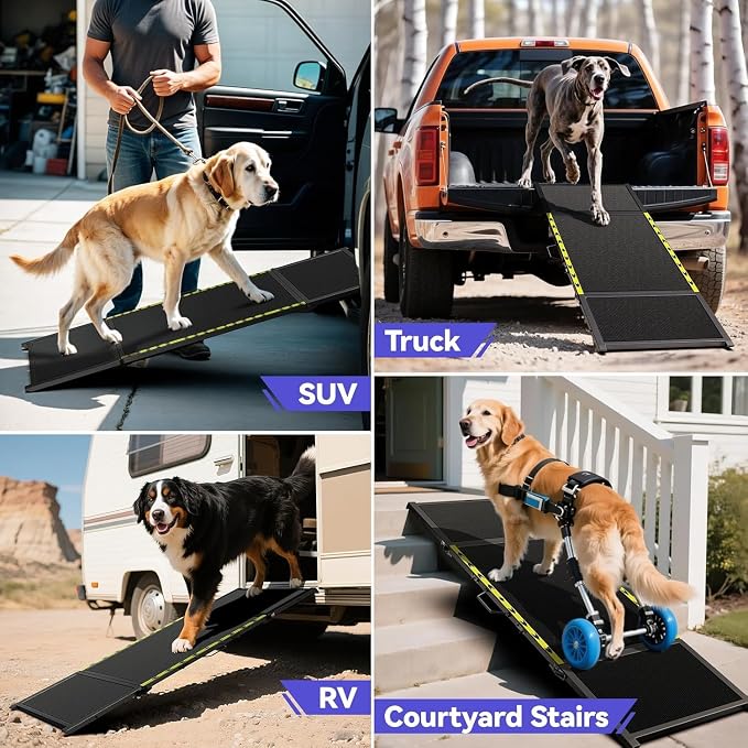 Pawaboo 67" L & 20" W Longest Dog Ramp for Car Foldable, Up to 200 LBS | Extra Wide Portable Pet Dog Ramps for Large Dogs, Dog Car Ramp for SUV/Truck/RV/Bed, Lightweight Ramps with Non-Slip Mesh, Bl