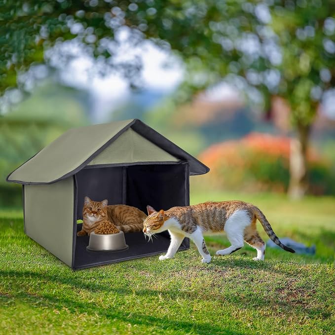 Outdoor Cat Feeding Station for Food and Wate Waterproof Blue 17in | Stray Cat Shelter Cat Shelter Outdoor for Cats Birds Rabbits and Small Dog The Detachable Roof Design