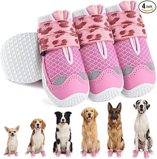 SlowTon Dog Shoes for Large Small Medium Dogs - Breathable Dog Boots for Summer Hot Pavement, Paw Protector for Outdoor Walking Winter Snow, Anti-Slip Rubber Dog Booties for Hardwood Floor (LP PI, 6)