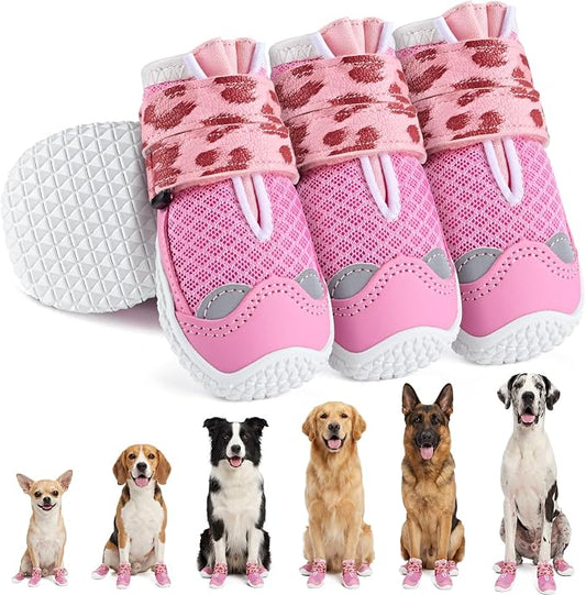 SlowTon Dog Shoes for Large Small Medium Dogs - Breathable Dog Boots for Summer Hot Pavement, Paw Protector for Outdoor Walking Winter Snow, Anti-Slip Rubber Dog Booties for Hardwood Floor (LP PI, 7)