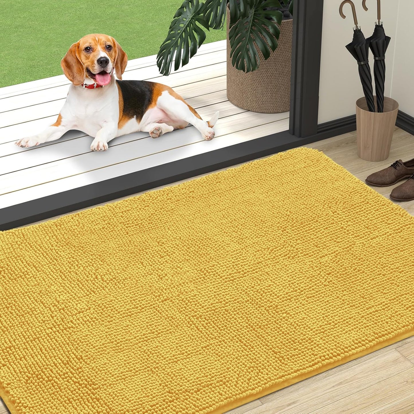 OLANLY Dog Door Mat for Muddy Paws 47x32, Absorbs Moisture and Dirt, Absorbent Non-Slip Washable Doormat, Quick Dry Chenille Mud Mat for Dogs, Entry Indoor Entryway Carpet for Inside Floor, Yellow