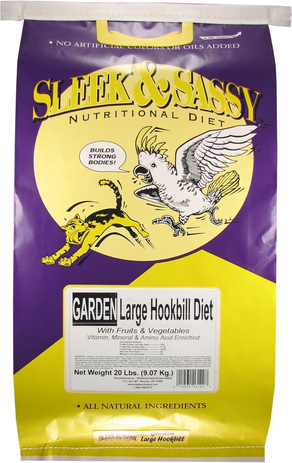 SLEEK & SASSY Garden Large Hookbill Parrot Food for Large Conures, Amazons, African Greys, Cockatoos, Pionus-Parrots & Small Macaws (20 lbs.)