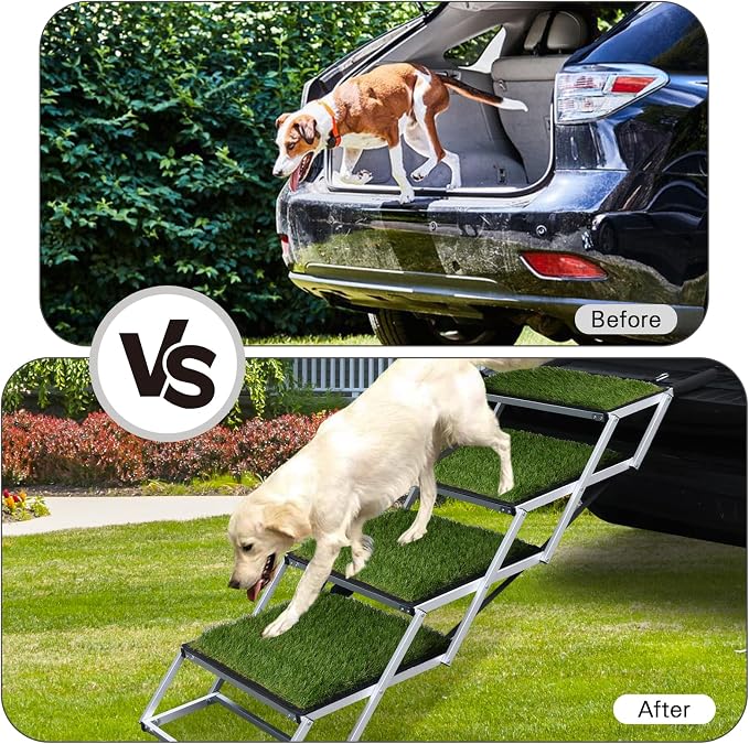 DGSL Folding Dog Stairs for Car, Green 16.9" Wide 4-Step Non-Slip Pet Steps | Portable Pet Stairs for Vehicle Access, Large Dogs, SUVs, Trucks and Home use