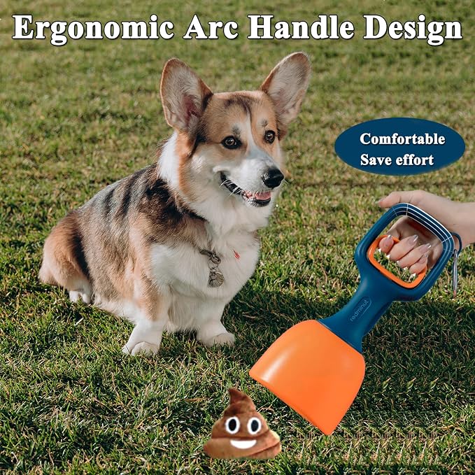 Dog Pooper Scooper for Large & Small Dogs, Heavy Duty Super Portable Poop Waste Pick Up, High Strength Material with Bag Dispenser, Easy Grass & Gravel Pick Up Dog Leash Clip & Bags Included