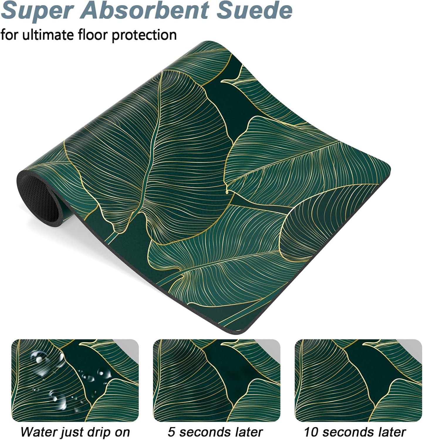 Rnivvi Dog Food Mat, 12" x 19" Flower Absorbent Dog Cat Bowl Mat for Food and Water, Cute Anti-Slip Rubber Pet Feeding Rug Protect Floors, Puppy Placemat for Feeding & Watering Supplies, Tropical