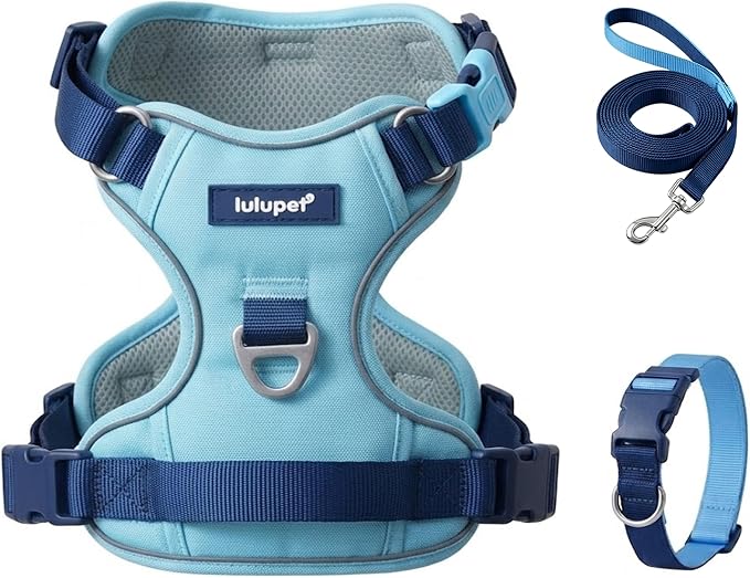 Dog Harness and Leash Set with Collar, No Pull Reflective Pet Vest Harness with Control Handle for Medium Large Dogs Walking and Training