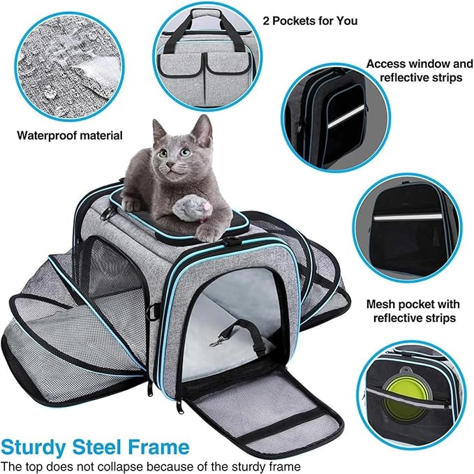 Airline-Approved Expandable Pet Carrier for Small Dogs & Cats, Soft-Sided Collapsible Travel Bag with 4-Way Access(White,Large)
