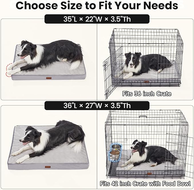 OhGeni Orthopedic Waterproof Dog Bed for Medium Large Dogs, Machine-Washable Removable Cover in Easy-Clean Fabric, Reversible Memory Foam & Easy-Carry Handle, Suitable for Crate, 35 inch (Gray)