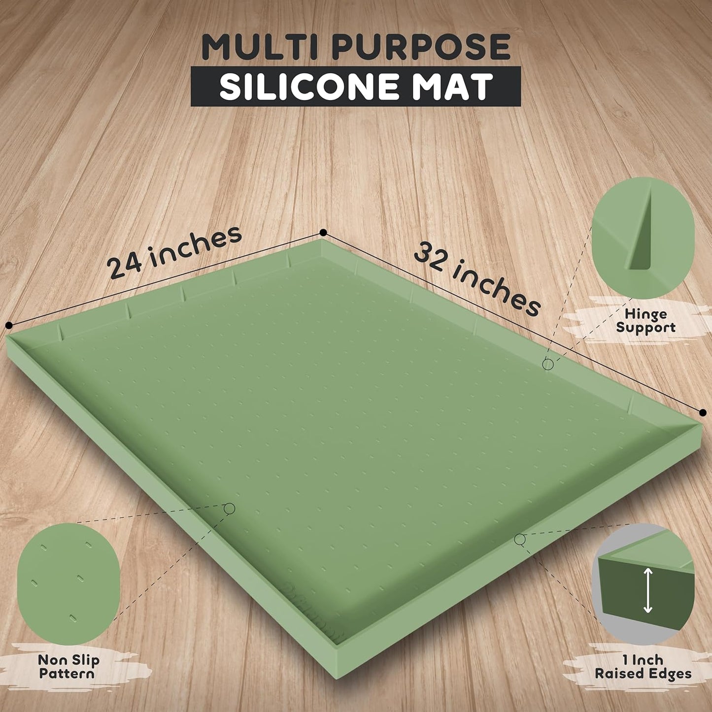 32x24x1” XL Dog Food Mat - All Purpose Under Sink Liner, Washer and Dryer Covers for The Top, Silicone Griddle Mat for Blackstone - Raised Edges Dog Mat for Food and Water Prevent Spill, Waterproof