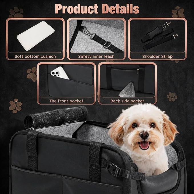 YUDODO 2-12lbs Center Console Dog Car Seat, Pet Booster Seat for Small Dogs | Portable Puppy Cat Seat, PU Leather, Waterproof, Wipe Clean, Safe & Durable, Side Pockets, for Truck & SUV-Width>8in, Black