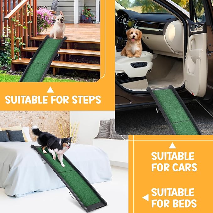 ZENY Dog Ramp for Car, 62inch Long Portable Dog Ramps for Large Dogs | with Non-Slip Poly Grass Surface Dog Car Ramp for SUV Car & Truck, Foldable Dog Ramp