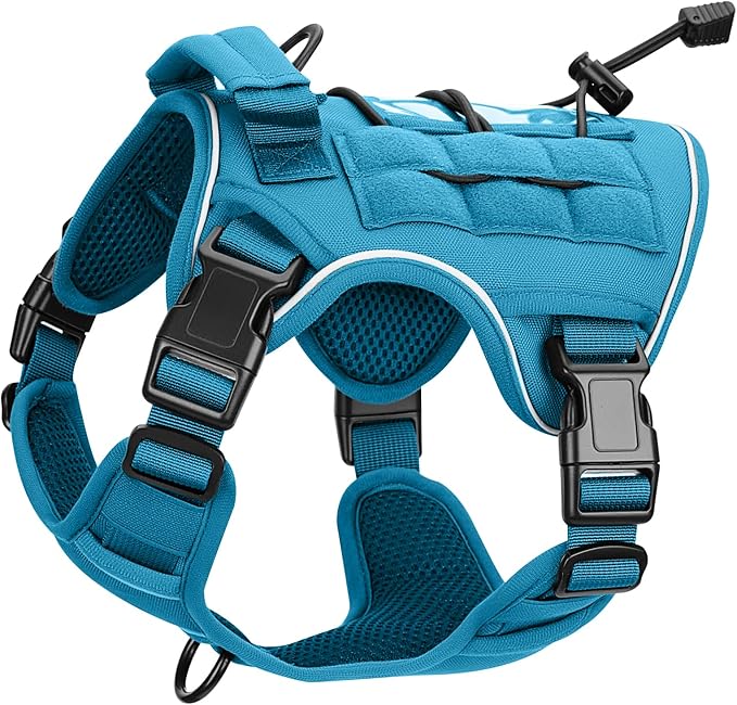 Heavy-Duty Tactical Dog Harness for Large Dogs, No Pull Adjustable Reflective Pet Vest with Molle System, K9 Military-Grade Control for Service Training, Outdoor & 10+ Breeds, Blue, Small