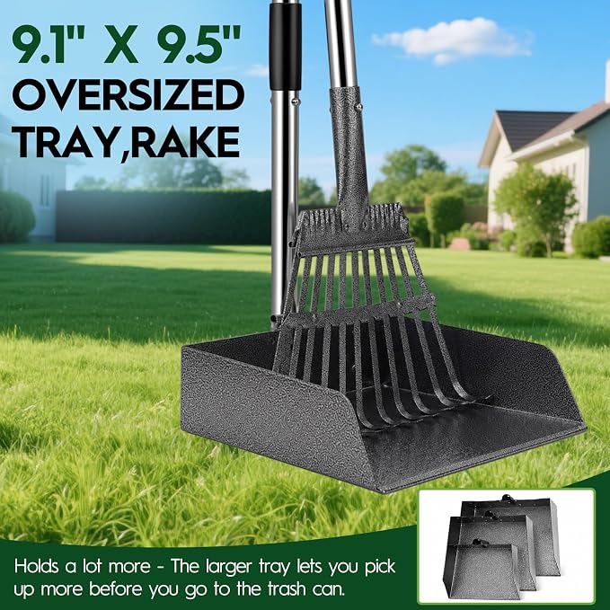 Long Handle Dog Pooper Scooper with Extension & Spare Poles, Stainless Steel Rustproof for Large Medium Dogs Yard Lawn | Ergonomic height adjustment, Four optional configurations, fits various grounds, easy to clean, free gloves & hook